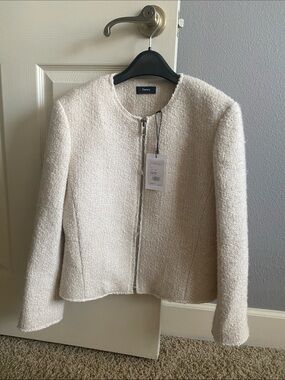 NWT Theory Ivory Bouclé Zip Jacket